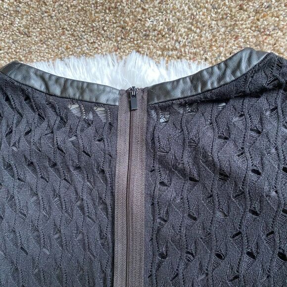 Diane Von Furstenberg Slim Kivel Ladder Lace Knit Dress Faux Leather Stretch - Picture 9 of 15